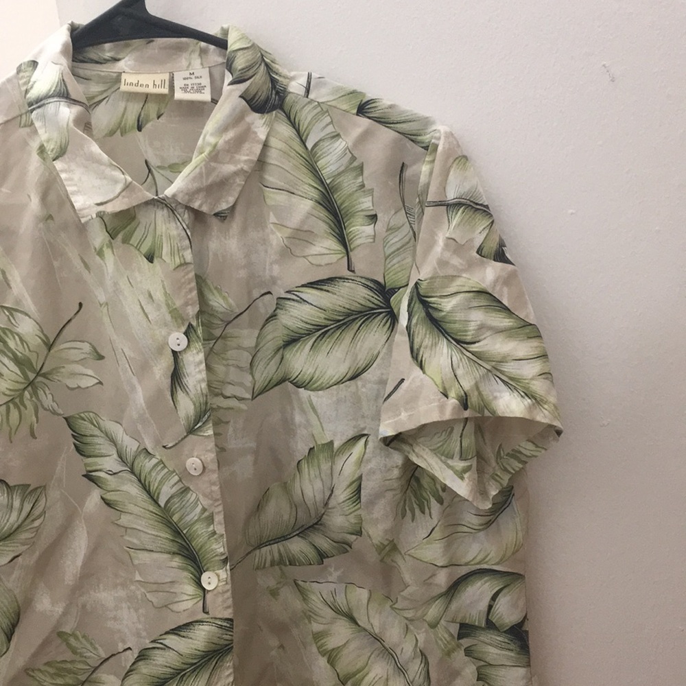 Linden Hill - Leaf pattern Silk Short Sleeve Shirt